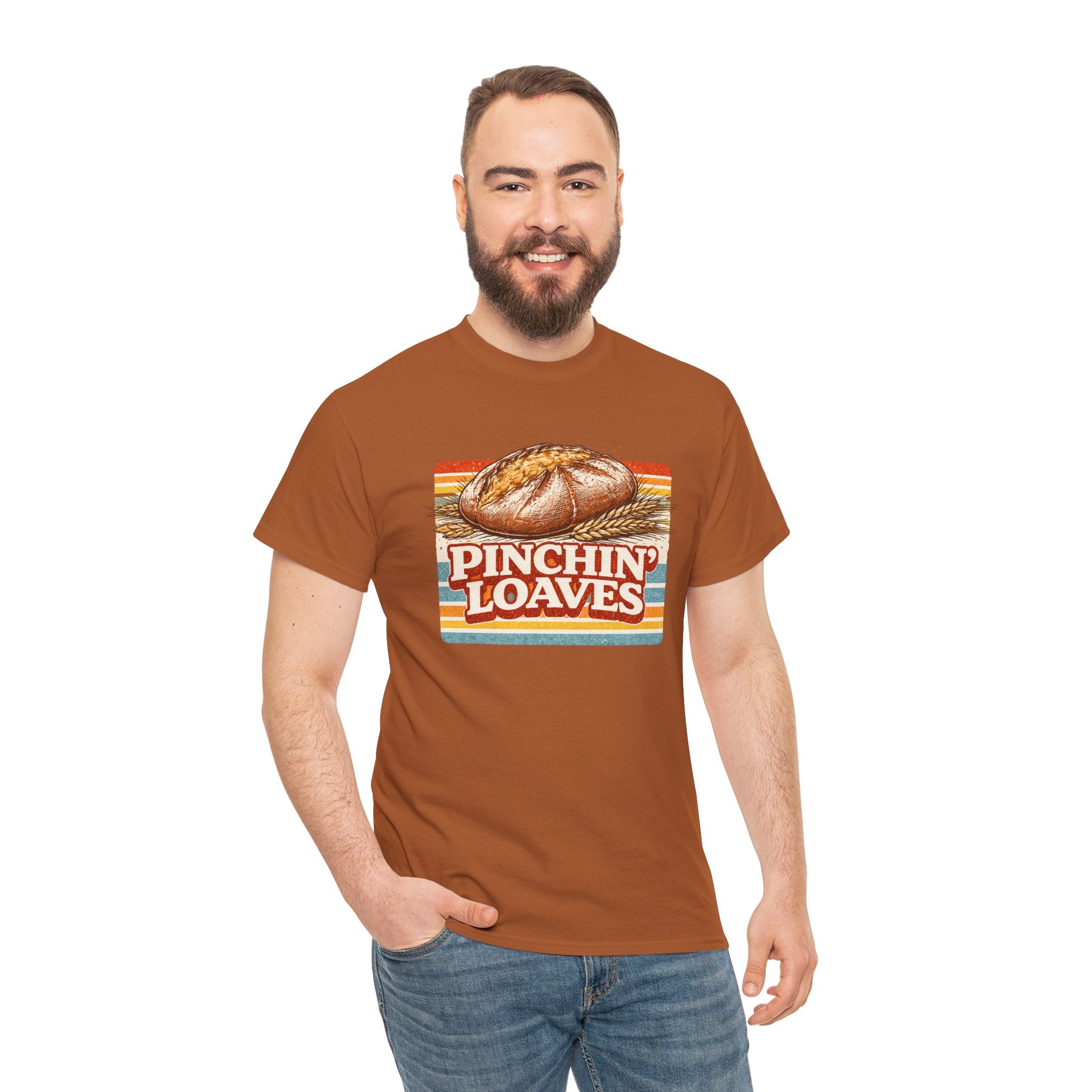 Pinchin’ Loaves Tee — Retro Bread Graphic Shirt (Front Loaf, Back “Stay Leavened”)