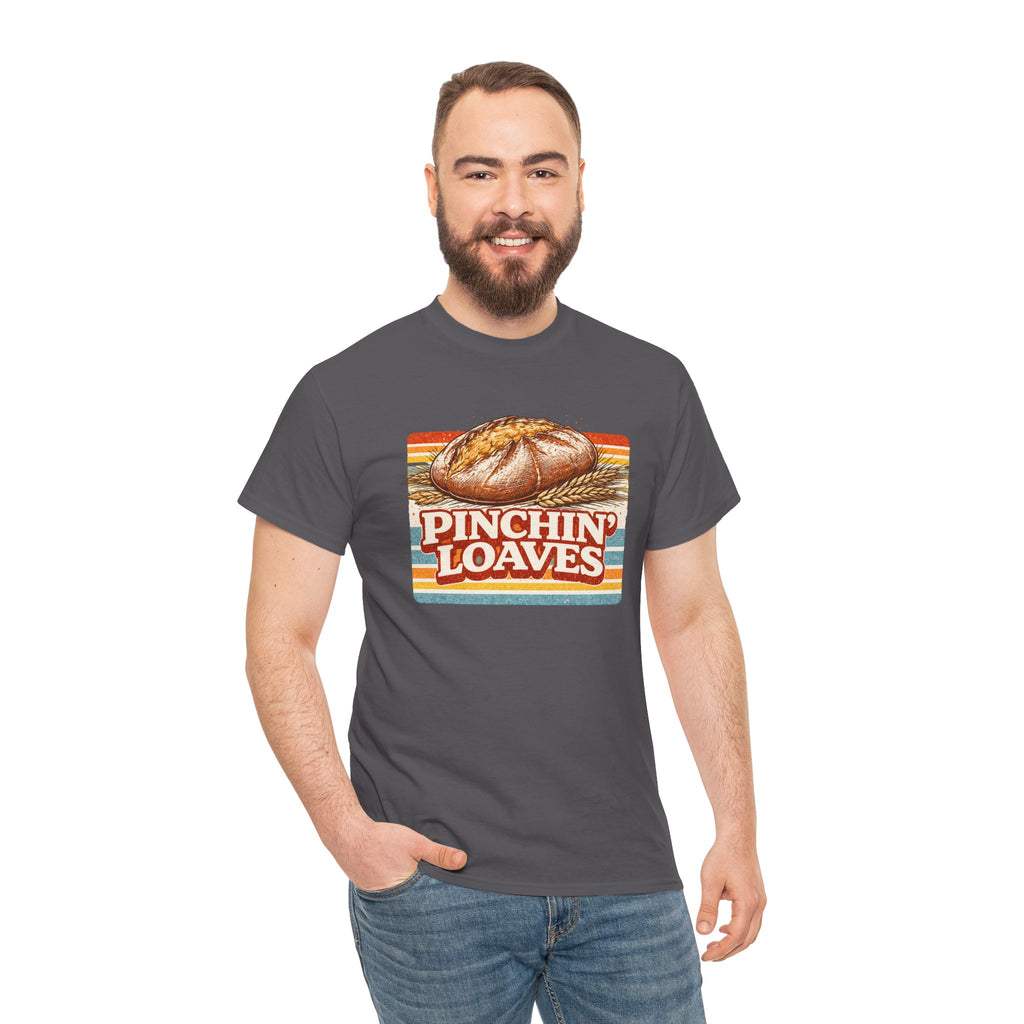 Pinchin’ Loaves Tee — Retro Bread Graphic Shirt (Front Loaf, Back “Stay Leavened”)