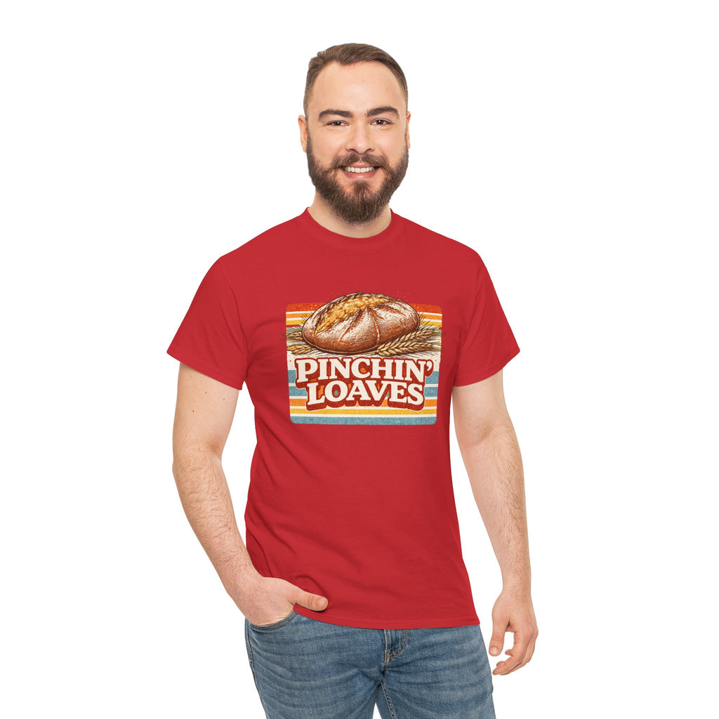 Pinchin’ Loaves Tee — Retro Bread Graphic Shirt (Front Loaf, Back “Stay Leavened”)