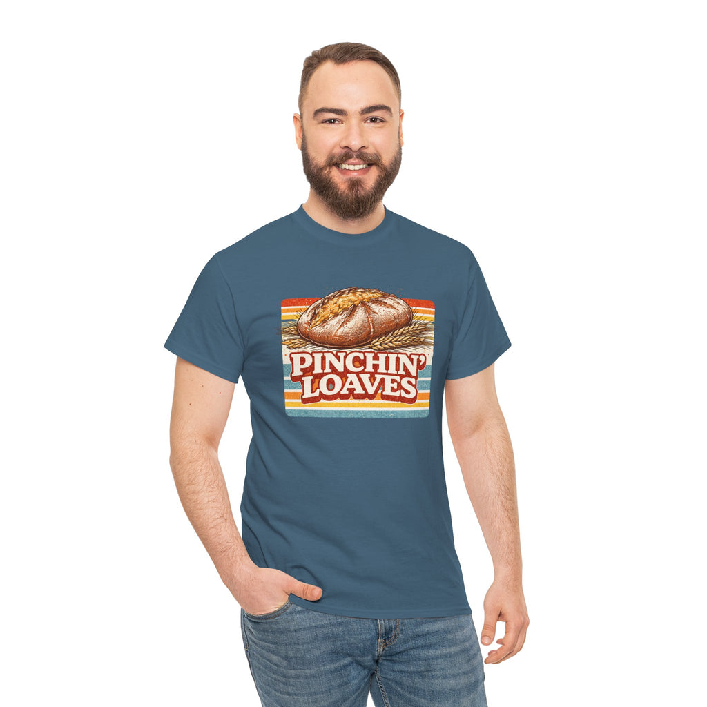Pinchin’ Loaves Tee — Retro Bread Graphic Shirt (Front Loaf, Back “Stay Leavened”)