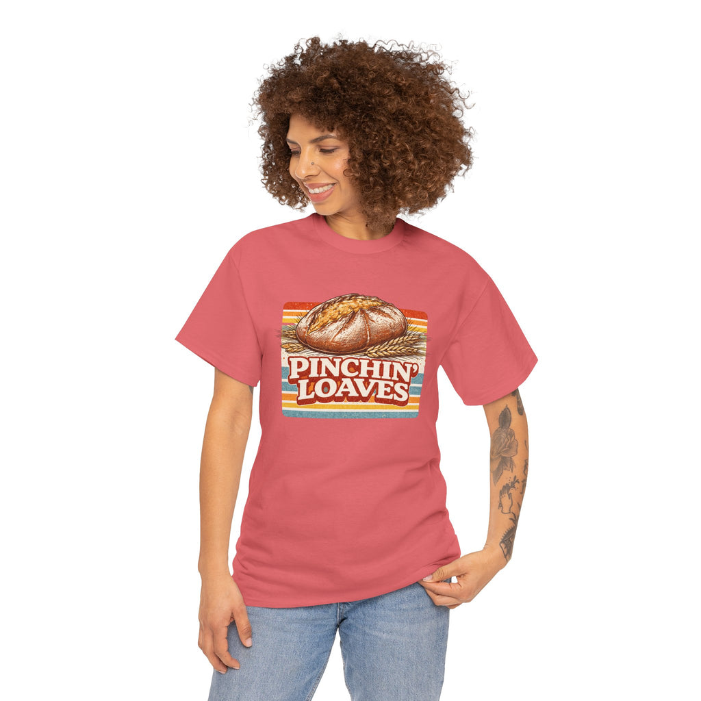 Pinchin’ Loaves Tee — Retro Bread Graphic Shirt (Front Loaf, Back “Stay Leavened”)