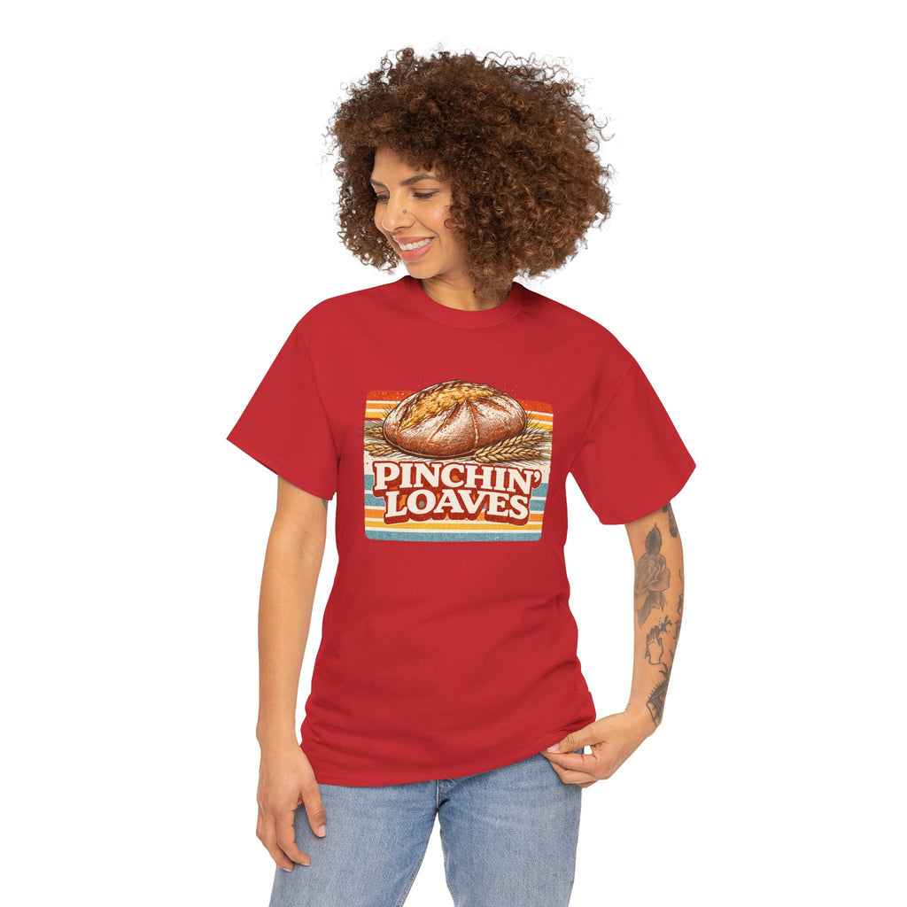 Pinchin’ Loaves Tee — Retro Bread Graphic Shirt (Front Loaf, Back “Stay Leavened”)